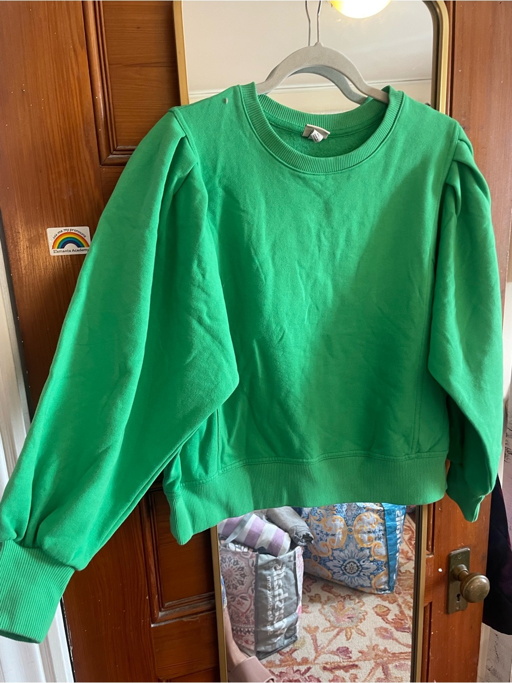 a new day Bright Green Puff Sleeve Sweatshirt